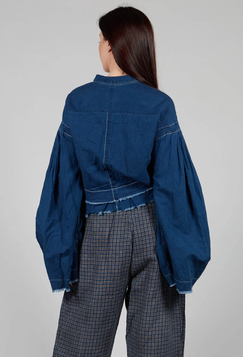 Wide Sleeve Shirt with Distressed Detail in Dark Navy