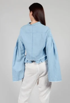 Wide Sleeve Shirt with Distressed Detail in Light Blue