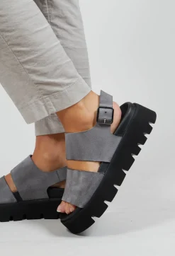 Wide Strap Sandals in London Light Grey