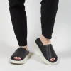 Wide Strap Sliders with Contrasting Sole in Gasoline Nero