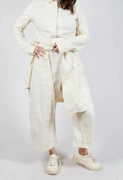 Wide-Leg Barrel-Style Trousers in Greige