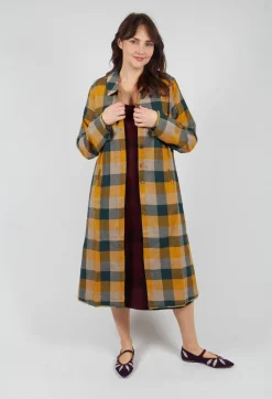 Wool Brock Coat in Mustard Multicolour