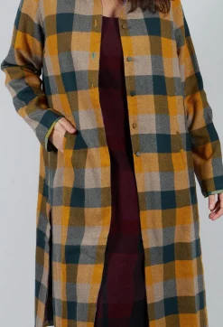 Wool Brock Coat in Mustard Multicolour