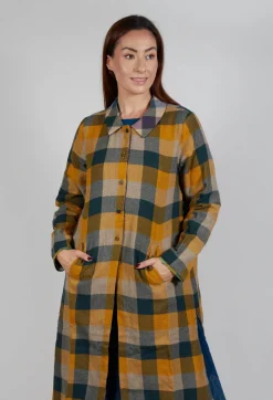 Wool Brock Coat in Mustard Multicolour