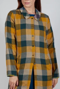 Wool Brock Coat in Mustard Multicolour