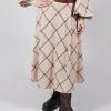 Wool Flannel Skirt in Beige Check