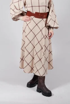 Wool Flannel Skirt in Beige Check