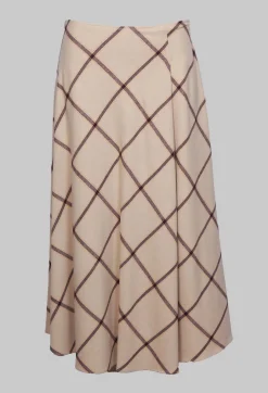 Wool Flannel Skirt in Beige Check