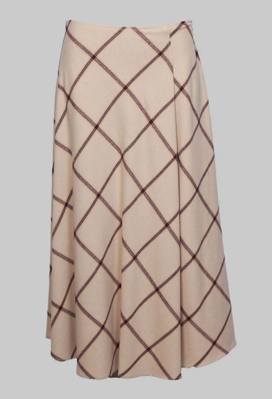 Wool Flannel Skirt in Beige Check