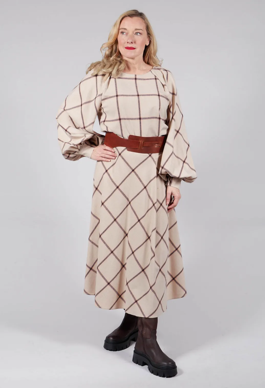 Wool Flannel Skirt in Beige Check