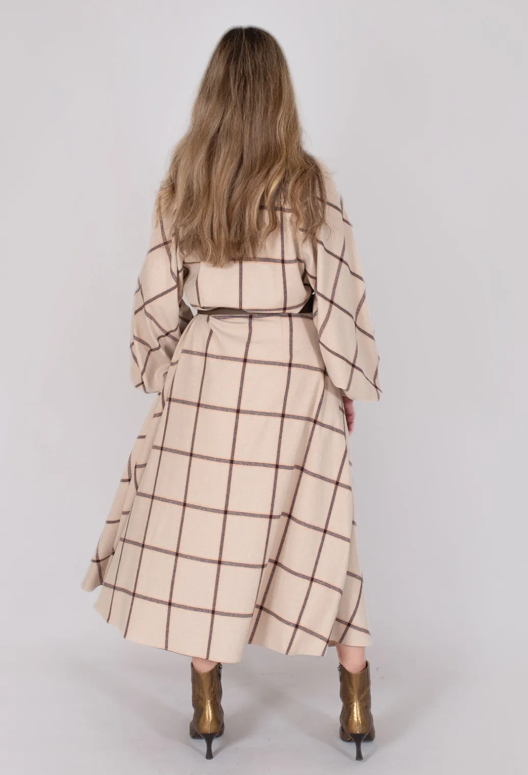 Wool Flannel Skirt in Beige Check