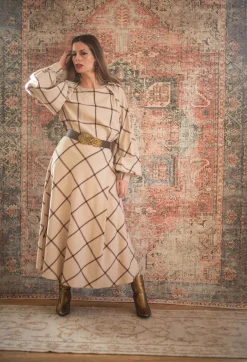 Wool Flannel Skirt in Beige Check