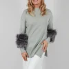 Wool Jumper with Sheepskin trim Sleeves in Peridot
