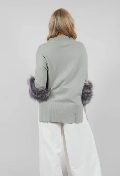 Wool Jumper with Sheepskin trim Sleeves in Peridot
