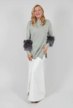 Wool Jumper with Sheepskin trim Sleeves in Peridot