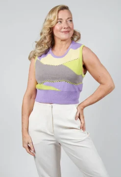 Wool Knitted Stripe Vest in Violet