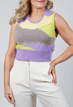Wool Knitted Stripe Vest in Violet