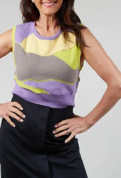 Wool Knitted Stripe Vest in Violet