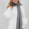 Wool Scarf with Fur Trim in Silver