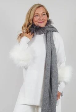 Wool Scarf with Fur Trim in Silver