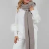 Wool Scarf with Fur Trim in Sandstone