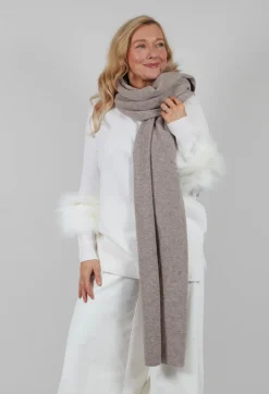 Wool Scarf with Fur Trim in Sandstone
