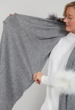 Wool Scarf with Fur Trim in Silver