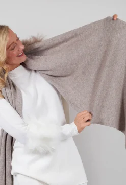 Wool Scarf with Fur Trim in Sandstone