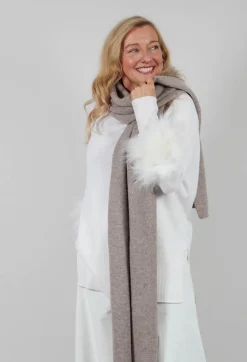 Wool Scarf with Fur Trim in Sandstone