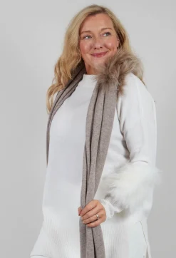 Wool Scarf with Fur Trim in Sandstone