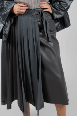 Wrap Pleated Skirt in Dark Grey