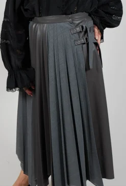 Wrap Pleated Skirt in Dark Grey