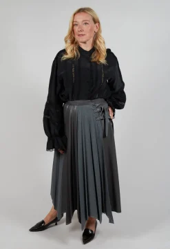 Wrap Pleated Skirt in Dark Grey