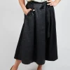 Wrap Skirt with Textured Faux Leather Look in Black