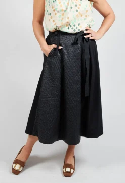 Wrap Skirt with Textured Faux Leather Look in Black