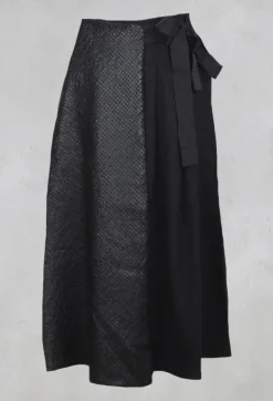 Wrap Skirt with Textured Faux Leather Look in Black