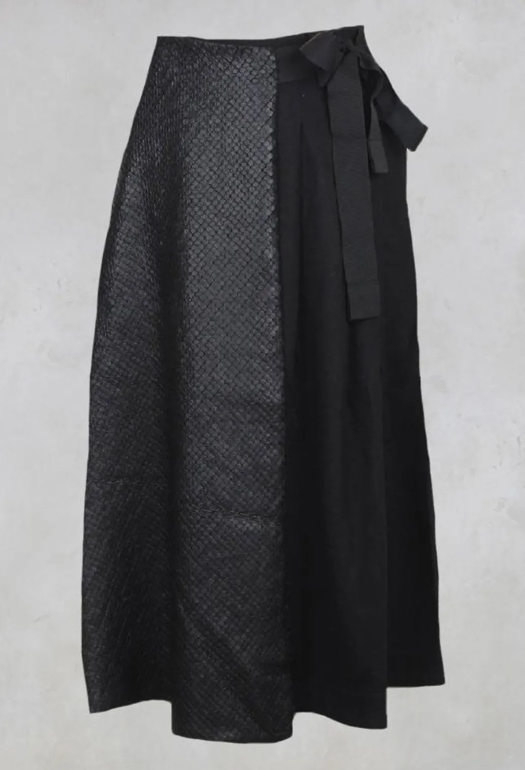 Wrap Skirt with Textured Faux Leather Look in Black