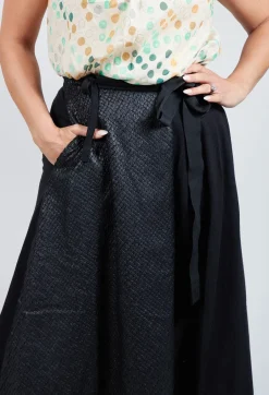 Wrap Skirt with Textured Faux Leather Look in Black