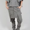 Wrinkled Drop Crotch Trousers in Pencil Cloud