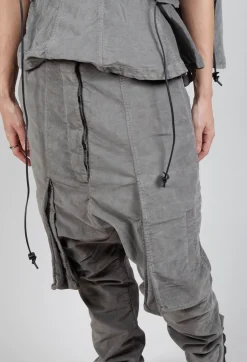 Wrinkled Drop Crotch Trousers in Pencil Cloud
