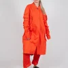 Wrinkled Long Sleeves and Point Collar Coat in Mandarine