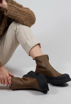 Zip Front Ankle Boots in Gasoline Barbados