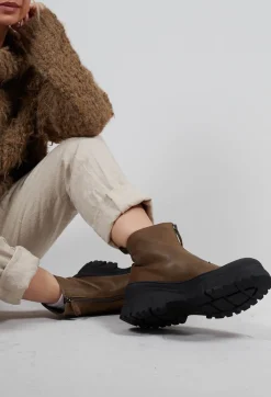 Zip Front Ankle Boots in Gasoline Barbados