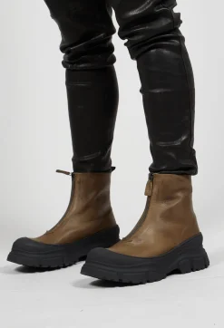 Zip Front Ankle Boots in Gasoline Barbados