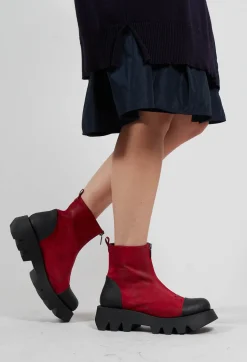 Zip Front Ankle Boots with Cleated Sole in London Cherry