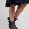 Zip Front Ankle Boots with Cleated Sole in Gasoline Fumo