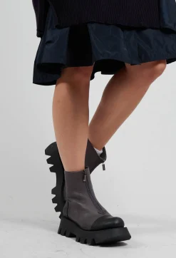 Zip Front Ankle Boots with Cleated Sole in Gasoline Fumo