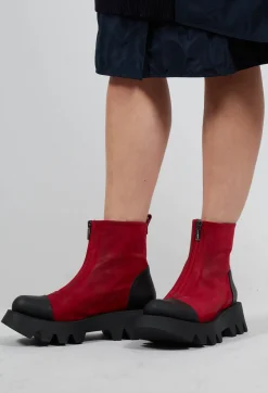 Zip Front Ankle Boots with Cleated Sole in London Cherry