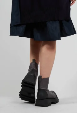 Zip Front Ankle Boots with Cleated Sole in Gasoline Fumo