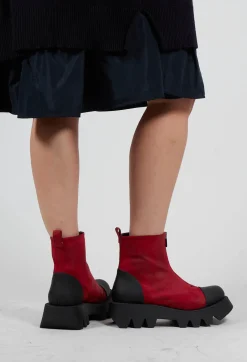 Zip Front Ankle Boots with Cleated Sole in London Cherry
